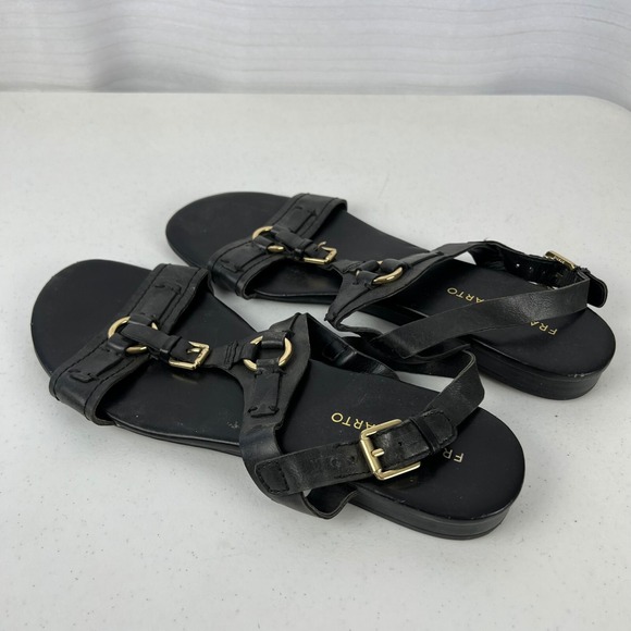 Franco Sarto Strappy Sandals Womens 10M Black‎ Leather Flat Heel Buckle Vacation - Picture 11 of 16